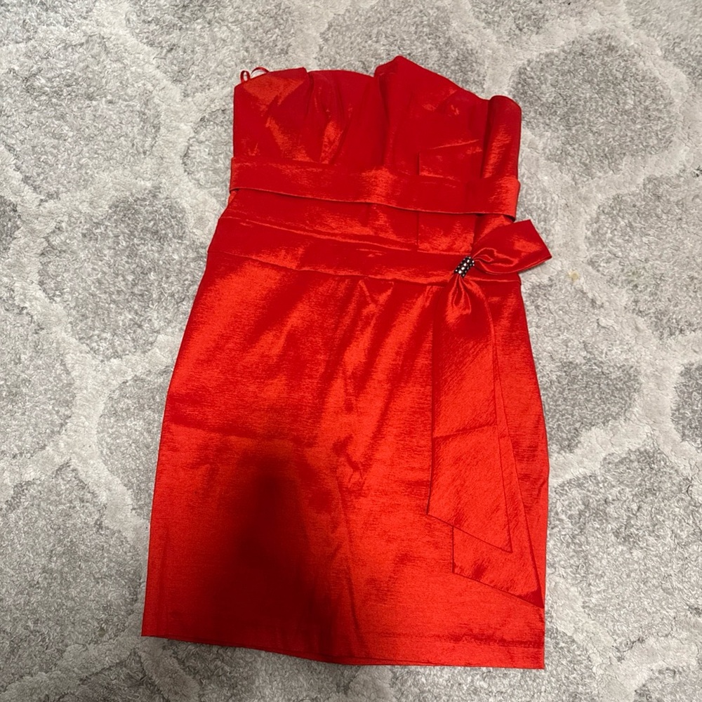 Aspeed Red Strapless Satin Cocktail Dress Size 14